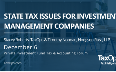 State Tax Issues for Investment Management Companies